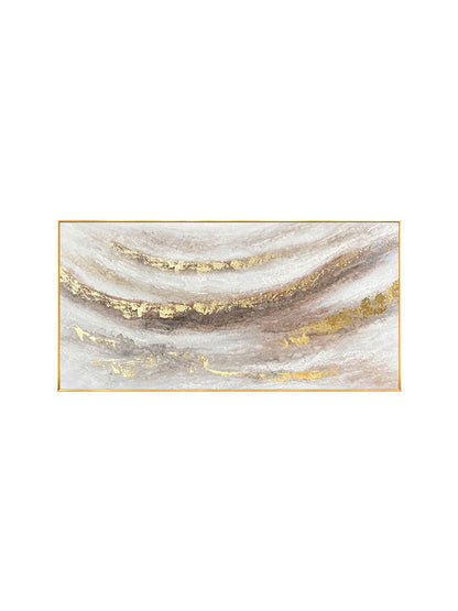 White Granite Marble Gold Accent Abstract Oil Painting