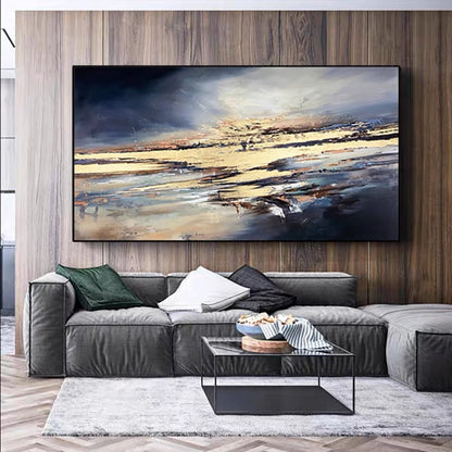 Serene Ocean Sunset Abstract Oil Painting for Modern Home Decor