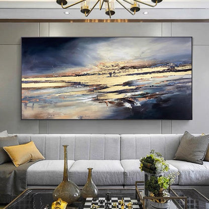 Serene Ocean Sunset Abstract Oil Painting for Modern Home Decor