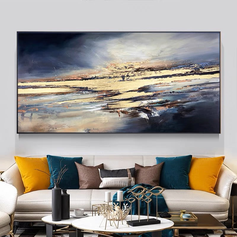 Serene Ocean Sunset Abstract Oil Painting for Modern Home Decor