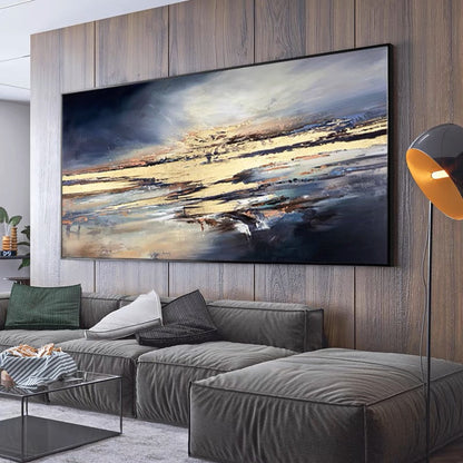 Serene Ocean Sunset Abstract Oil Painting for Modern Home Decor