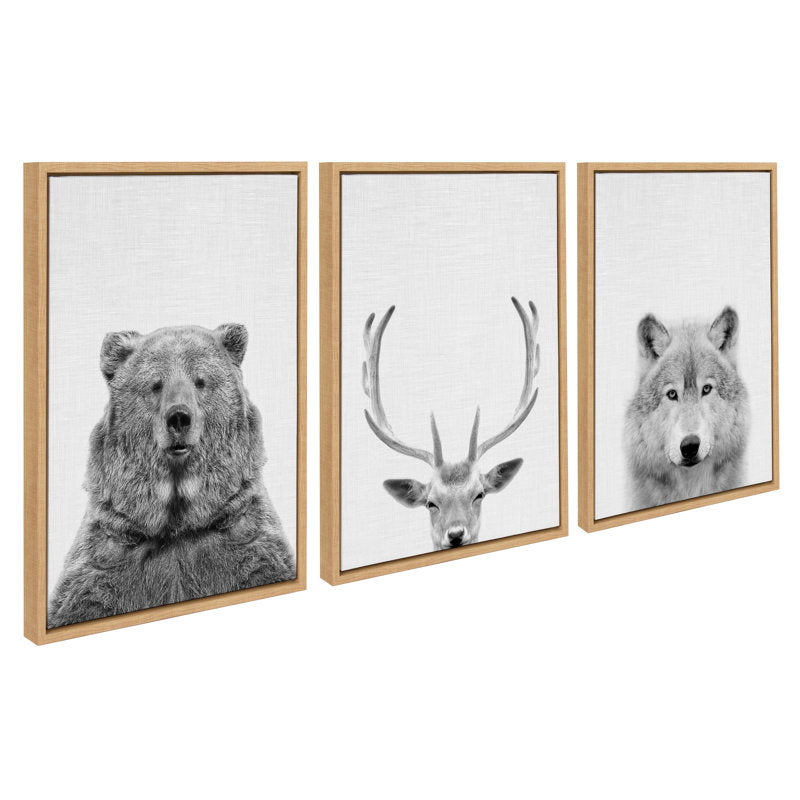Wildlife Elegance: Bear, Deer, and Wolf Canvas Art Set for Nature Lovers