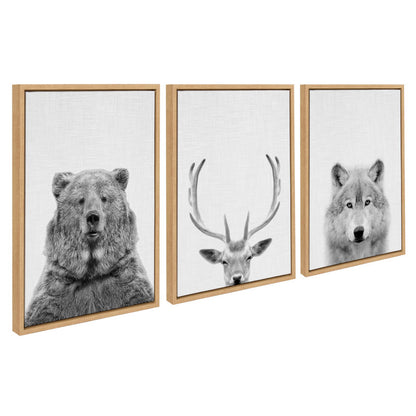 Wildlife Elegance: Bear, Deer, and Wolf Canvas Art Set for Nature Lovers