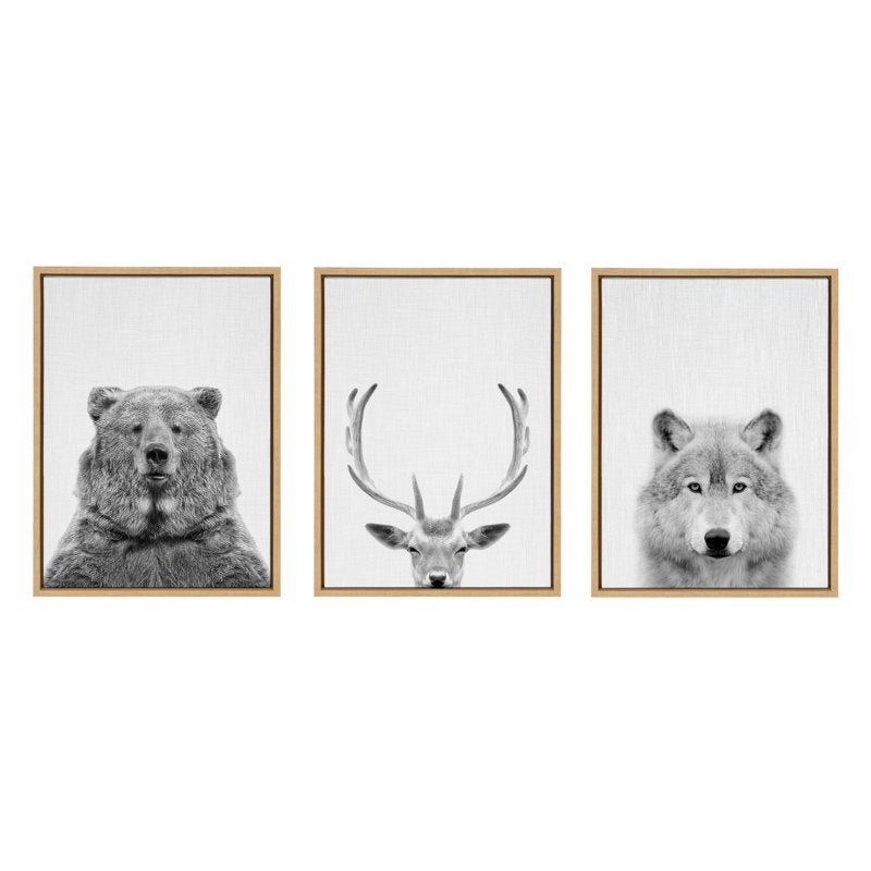 Wildlife Elegance: Bear, Deer, and Wolf Canvas Art Set for Nature Lovers