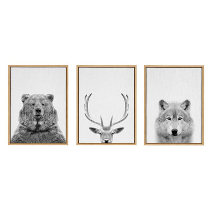 Wildlife Elegance: Bear, Deer, and Wolf Canvas Art Set for Nature Lovers