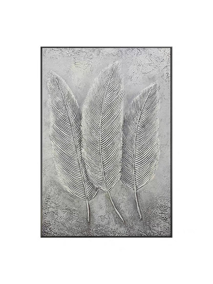 Elegant Gray Leaf Trio - Modern Oil Painting for Minimalist Home Decor