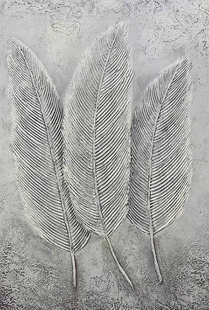 Elegant Gray Leaf Trio - Modern Oil Painting for Minimalist Home Decor