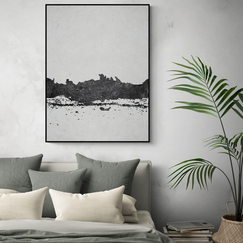 Abstract Black and White Oil Painting Capturing Tranquility and Silence