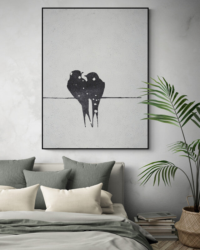 Romantic Lovebirds Oil Painting for Elegant Home Décor