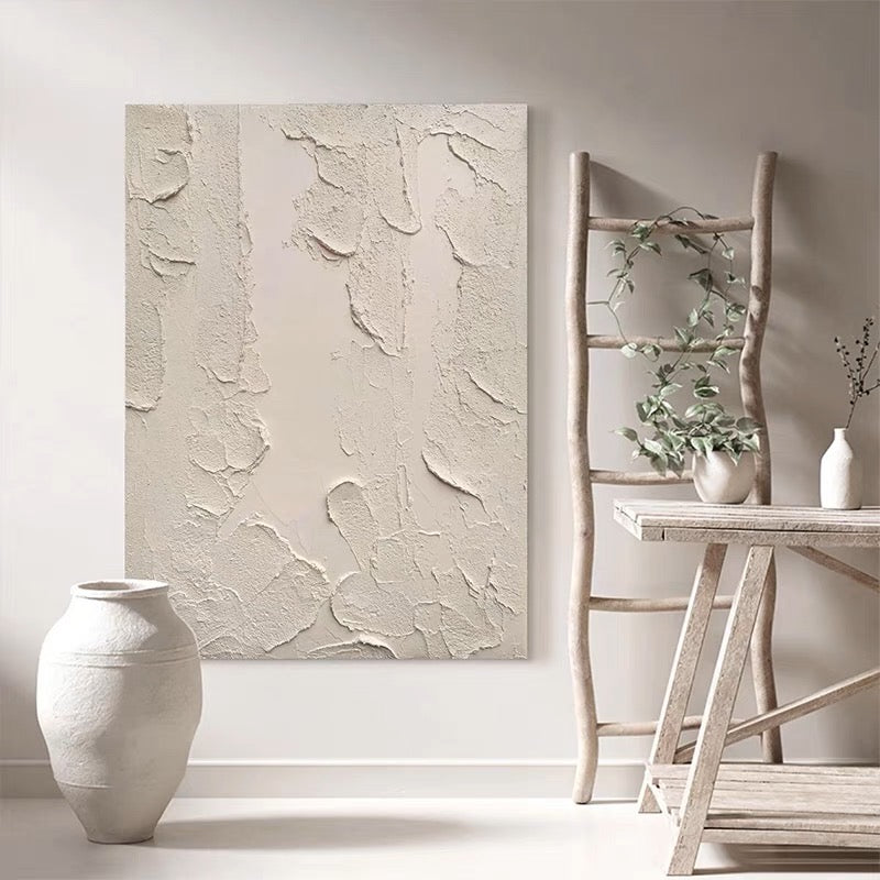 Textured Beige Abstract Oil Painting for Modern Home Decor