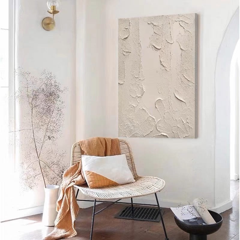 Textured Beige Abstract Oil Painting for Modern Home Decor