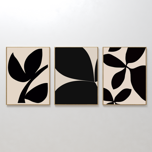 Abstract Black Botanical Triptych for Modern Home Décor