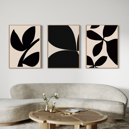 Abstract Black Botanical Triptych for Modern Home Décor