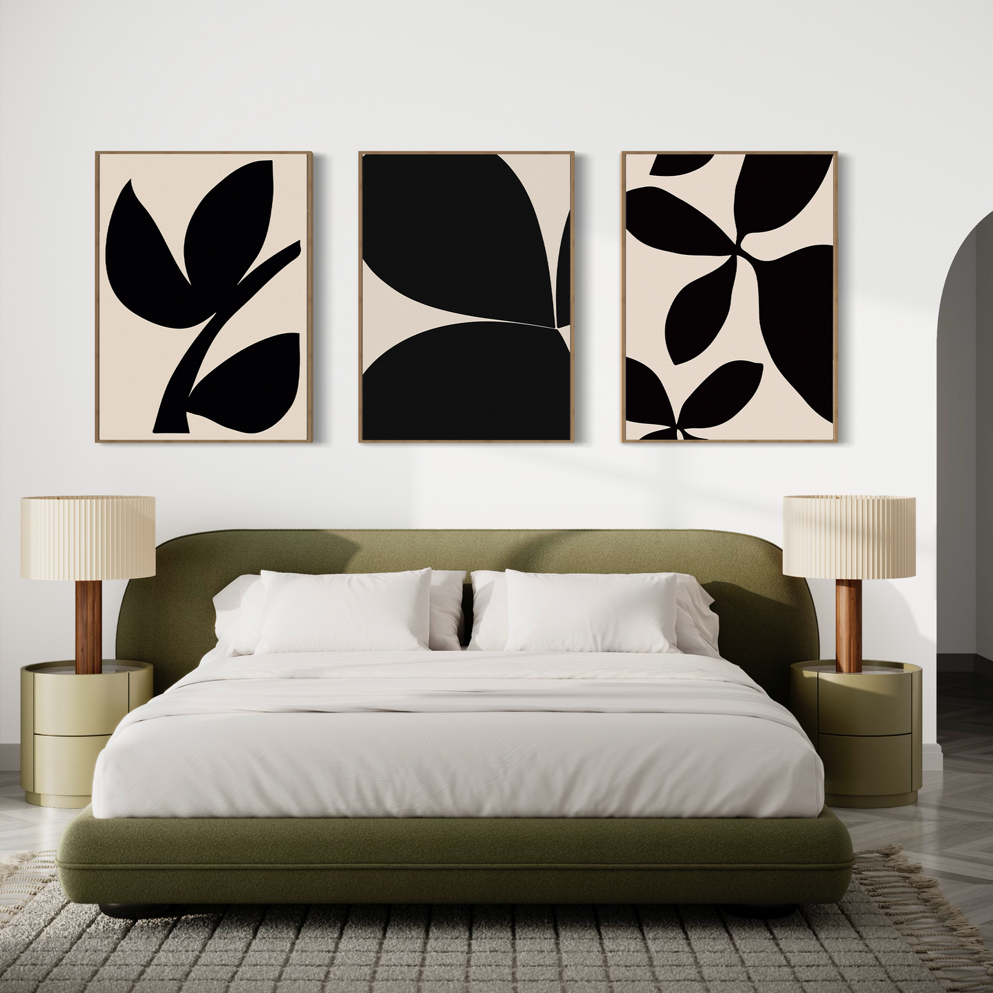 Abstract Black Botanical Triptych for Modern Home Décor