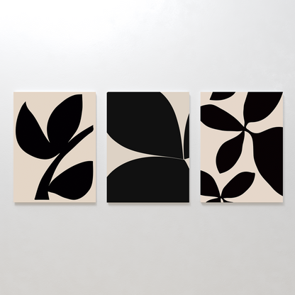 Abstract Black Botanical Triptych for Modern Home Décor