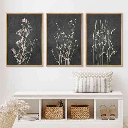 Minimalist Black and Gray Floral Canvas Art Set for Neutral Home Decor