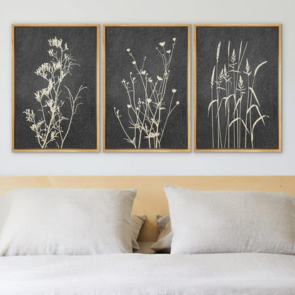 Minimalist Black and Gray Floral Canvas Art Set for Neutral Home Decor
