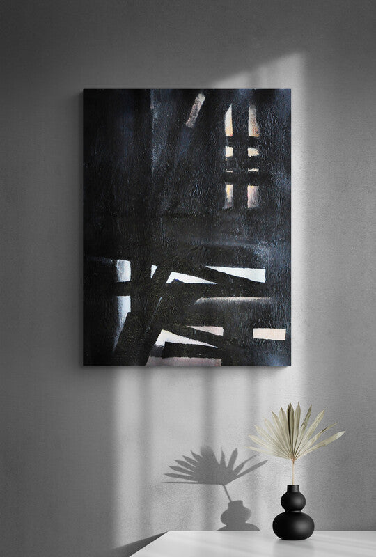 Abstract Oil Painting of Shadowed Perspectives and Mysterious Light