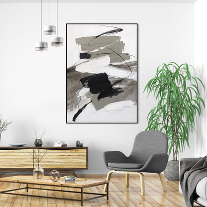 Abstract Black and Grey Ink Oil Painting for Modern Home Decor