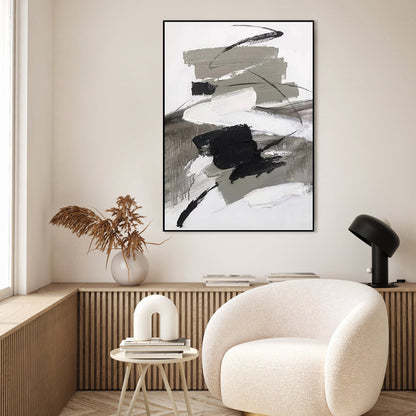 Abstract Black and Grey Ink Oil Painting for Modern Home Decor