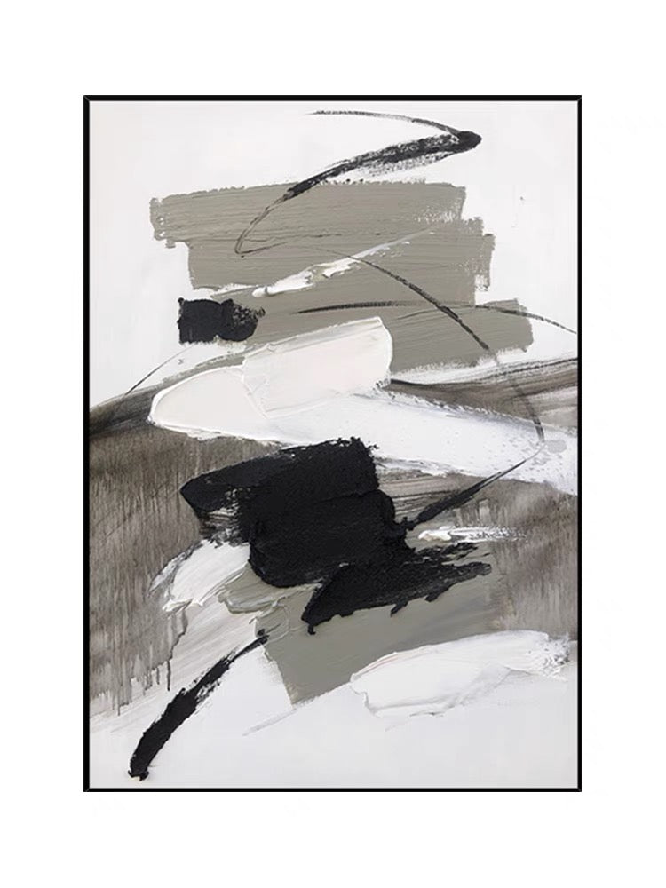 Abstract Black and Grey Ink Oil Painting for Modern Home Decor