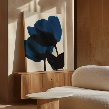 Elegant Blue Floral Abstract Oil Painting for Modern Home Decor
