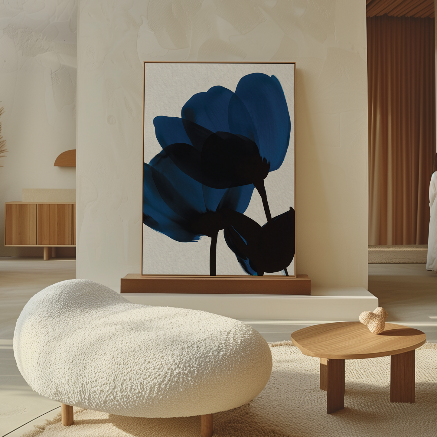 Elegant Blue Floral Abstract Oil Painting for Modern Home Decor