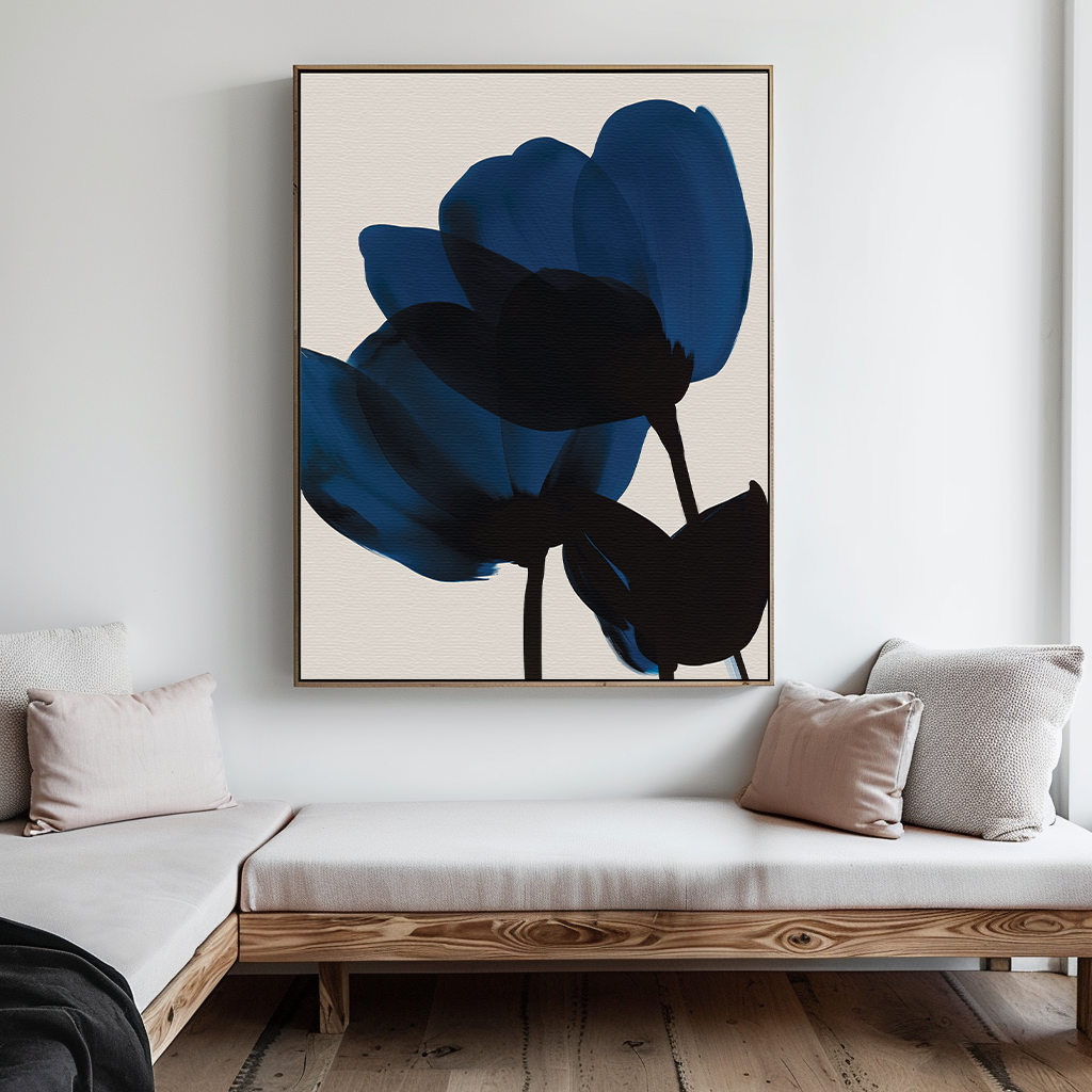 Elegant Blue Floral Abstract Oil Painting for Modern Home Decor