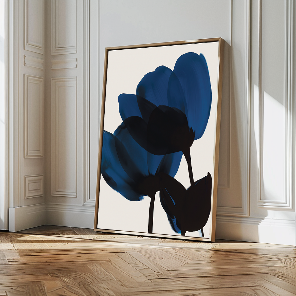 Elegant Blue Floral Abstract Oil Painting for Modern Home Decor
