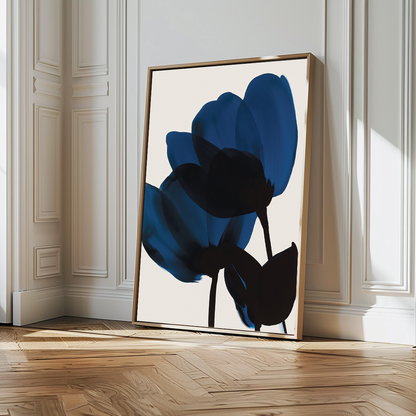 Elegant Blue Floral Abstract Oil Painting for Modern Home Decor