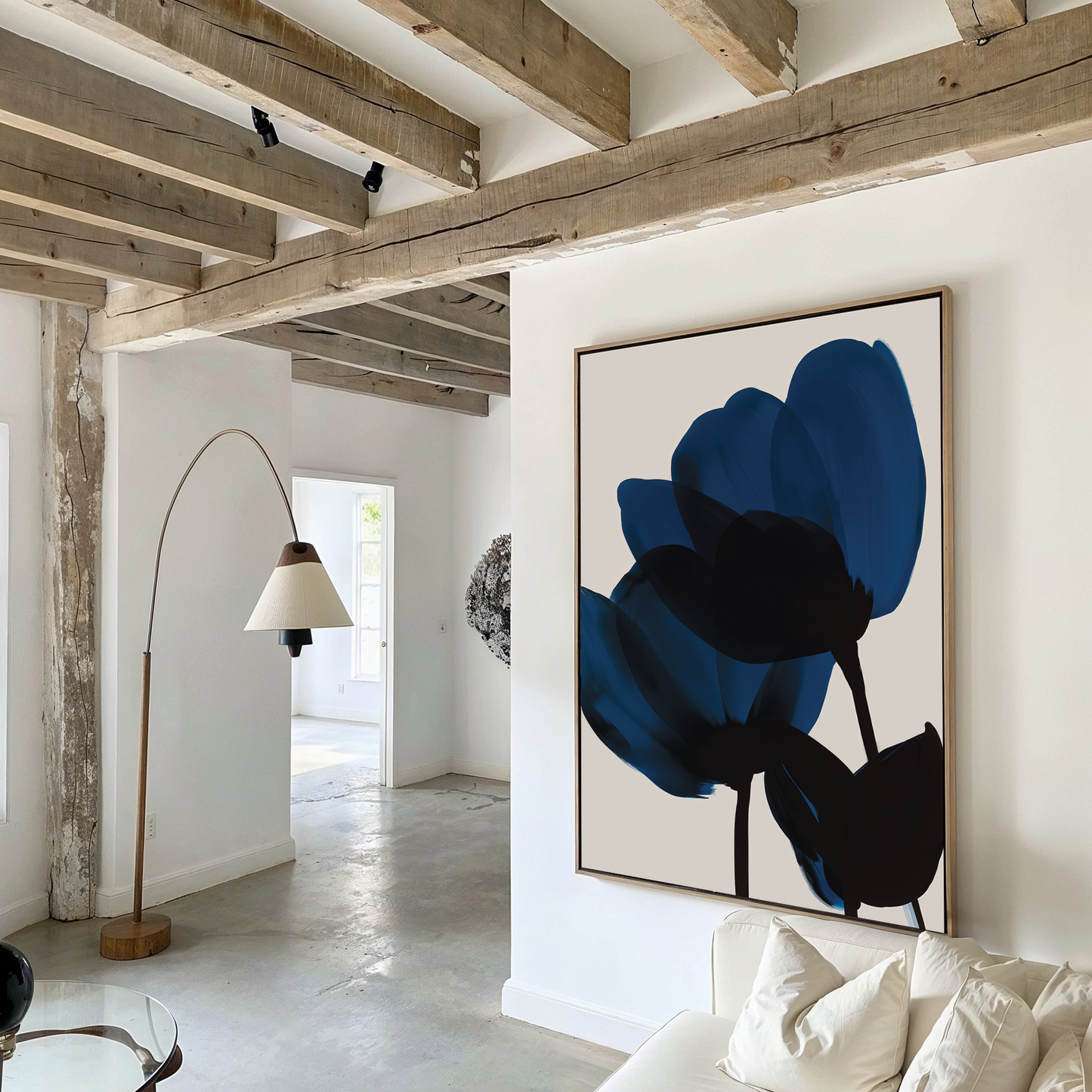 Elegant Blue Floral Abstract Oil Painting for Modern Home Decor