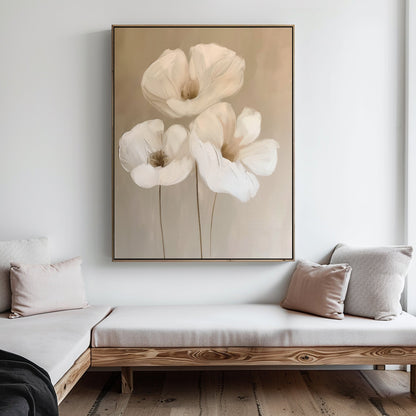 Elegant White Floral Abstract Oil Painting for Modern Home Décor