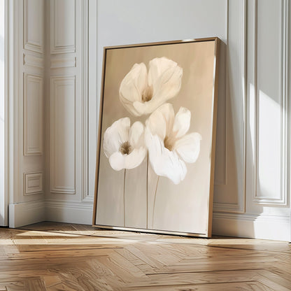 Elegant White Floral Abstract Oil Painting for Modern Home Décor
