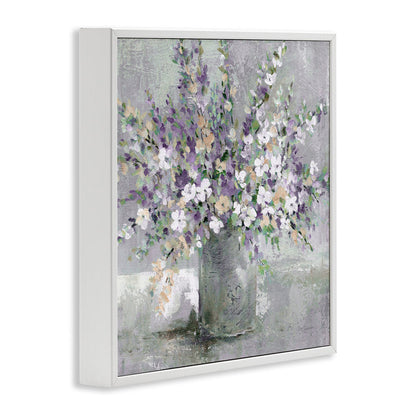 Soft Purple Aster Flower Bouquet Oil Painting Framed Floral Art for Home Decor