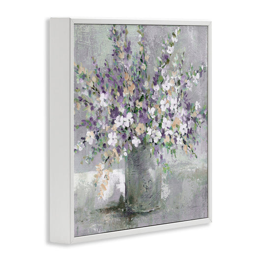 Soft Purple Aster Flower Bouquet Oil Painting Framed Floral Art for Home Decor