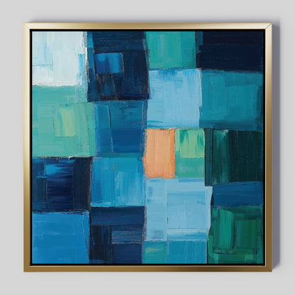 Vibrant Blue Mosaic Abstract Oil Painting for Modern Home Décor