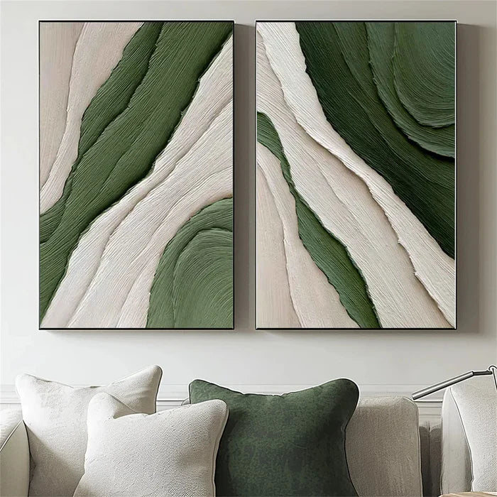 Serene Blue and Green Abstract Oil Painting Duo for Modern Home Decor