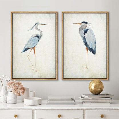 Elegant Blue Heron Bird Art Set for Coastal Beach Home Decor - Framed Wall Prints