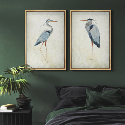 Elegant Blue Heron Bird Art Set for Coastal Beach Home Decor - Framed Wall Prints