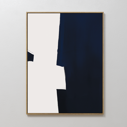 Navy Blue and White Abstract Oil Painting for Modern Home Decor