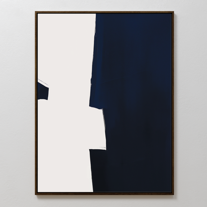 Navy Blue and White Abstract Oil Painting for Modern Home Decor