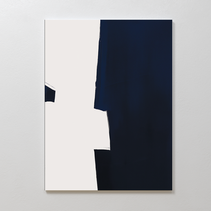 Navy Blue and White Abstract Oil Painting for Modern Home Decor