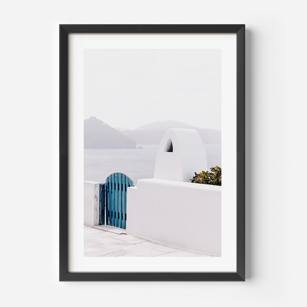 Serene Blue Gate Oil Painting – Tranquil Coastal Scene for Home Decor