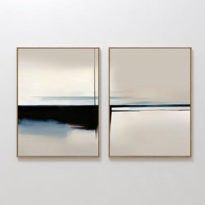 Serene Abstract Oil Painting Duo with Blurred Reflections for Modern Decor