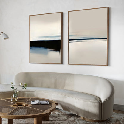 Serene Abstract Oil Painting Duo with Blurred Reflections for Modern Decor