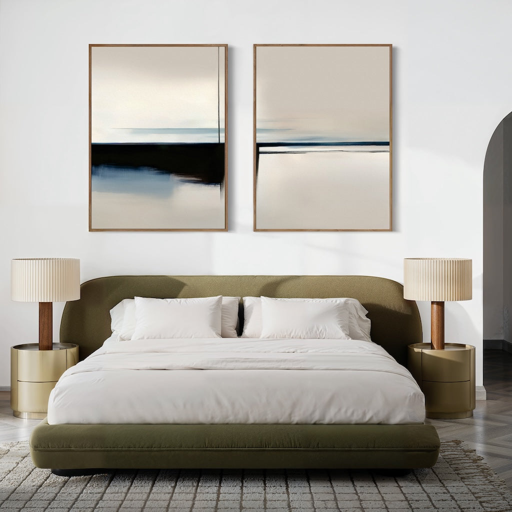 Serene Abstract Oil Painting Duo with Blurred Reflections for Modern Decor