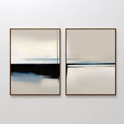 Serene Abstract Oil Painting Duo with Blurred Reflections for Modern Decor