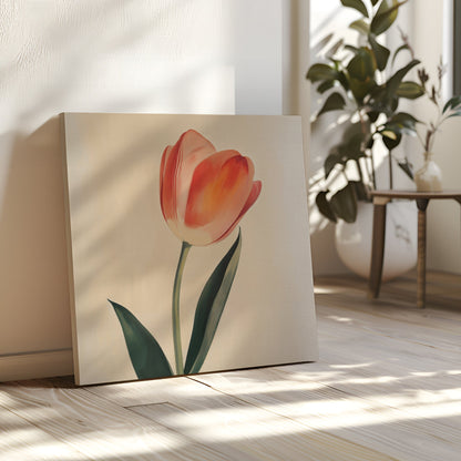 Elegant Blush Tulip Oil Painting | Floral Canvas Wall Art for Home Décor