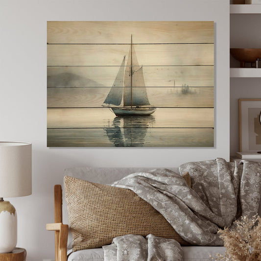 Serene Sailing at Dusk: Peaceful Boat on Calm Lake Oil Painting