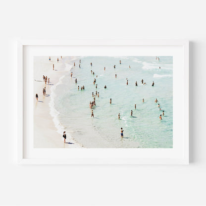 Vibrant Beach Scene with Bathers at Bondi Ocean Waves